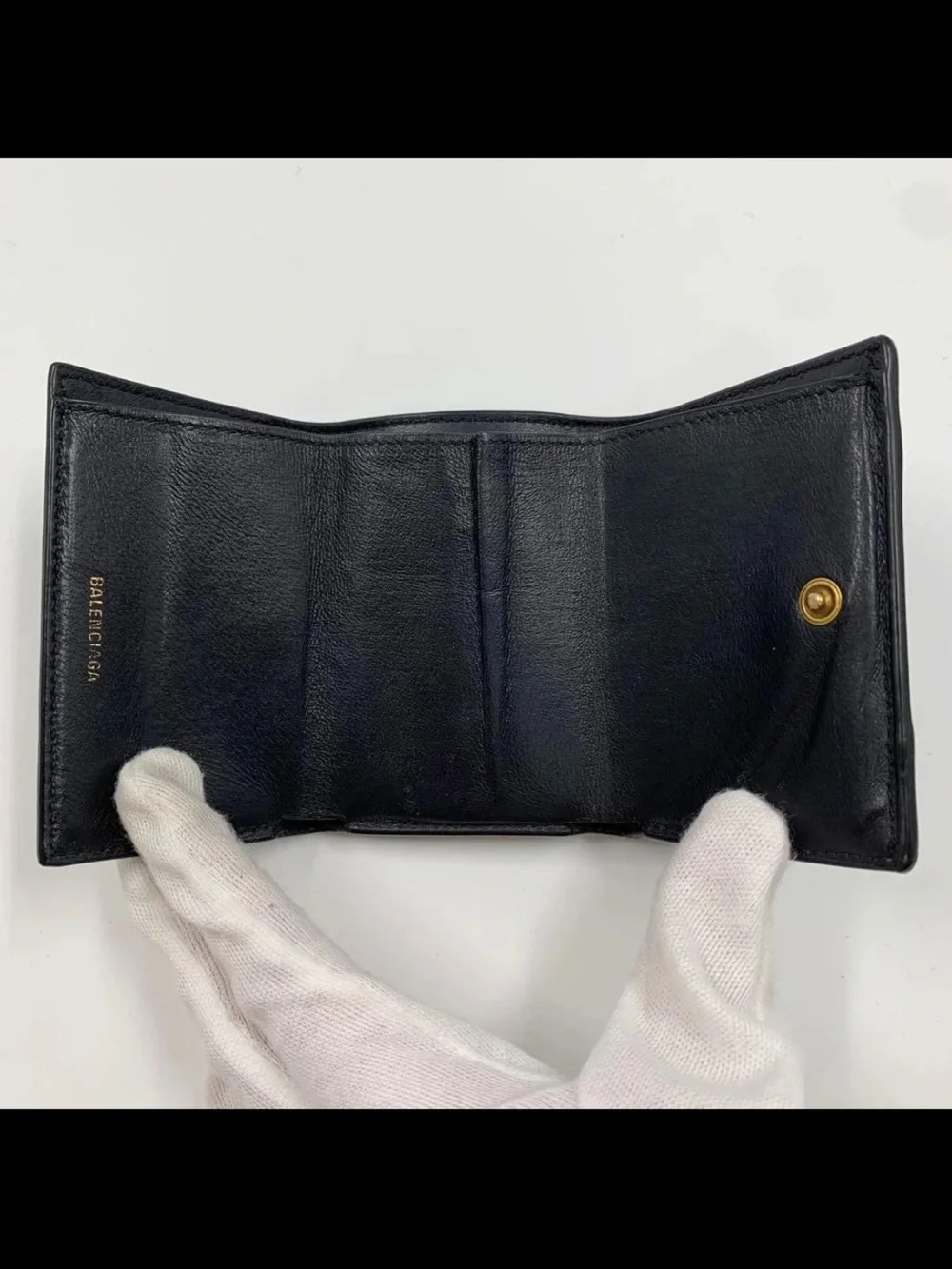 Balenciaga Black Leather Mini Wallet with Gold B Emblem